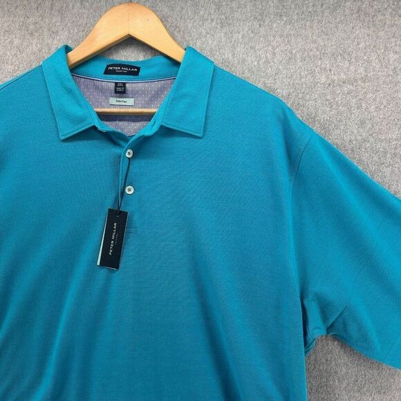 NWT Peter Millar Size 2XL Blue Polo Shirt Cotton Blend Perfect Pique Tee Men's - Picture 2 of 11